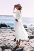 Happie Queens Women White Lace Deep V-Neck Beach Bohemian Kimono Dress szata Lady Rayon Summer Boho Bikini