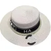 Fashion Straw Hat Summer New Water Pearl Letter Mark Big Brim Flat Top Hat Seaside Beach Sun Hats Classic