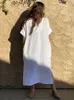 Copricostume da spiaggia per costumi da bagno caftani solidi scollo a V rughe rayon maxi abiti bohémien costumi da bagno costumi da bagno caldi