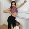 Scenkläder 5 färger latinska dans toppar kvinnor mesh ballroom övning sommar tango dans outfit salsa kläder sexig dräkt jl4270