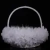 White Ostrich Feather Flower Girl Basket Elegant Round Silk Flower Basket Wedding Favors Wedding Accessory New347P