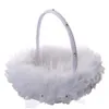 White Ostrich Feather Flower Girl Basket Elegant Round Silk Flower Basket Wedding Favors Wedding Accessory New347P