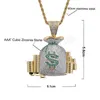Hip Hop US Money Bag Stack Cash Coins Pendentif Colliers Or couleur Colliers Hommes Charme Bijoux