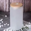 Armazém dos EUA Canecas de cerveja de vidro de sublimação de 16 onças com tampa de bambu Palha Faça você mesmo Espaços em branco foscos transparentes Copos em forma de lata Copos de calor Coquetel Café gelado DHL