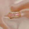 Pierścionki ślubne Vintage owalny różowy cyrkon dla kobiet złoty kolor obietnicę zaręczynowy pierścionek cZ Party dla przyjęć nowożeńców