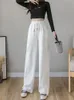 Koreanische bodenlange Hose mit weitem Bein für Damen, Baumwolle, Baggy-Stack-Sporthose, Frühlingsgrau, Schnür-Damen-Jogginghose