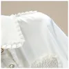 Kadın Bluzlar Aşk Kalp İnciler Boncuk Ruffles Patchwork Siyah Beyaz Bluz Sonbahar Kore Zarif Kadın Gömlek Uzun Kollu Saten 2023 Tops