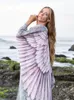 2023 Bohemian Kimono Beachwear Kaftan Badeanzug Cover Up Tunika Pareo Kleid Strand Batwing Loose Pink Print Strand