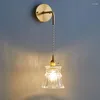 Wall Lamp Simple Brass Japan Style Glass Lights Bedroom Bedside Cafe Restaurant Deco Sconce Light Led Pendant Lamps