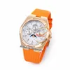 TWF Overseas Perpetual Calendar Phase de Lune 4300V A1120 Automatique Montre Homme Or Rose Cadran Bleu Caoutchouc Orange Super Version Reloj Hombre Edition Puretime B2