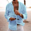 Mannen Casual Shirts Linnen Verborgen Knop Ontwerp Lange Mouw Trendy Mannen Vintage Verfrommeld button up Shirt Voor Chemise jurk Camisa