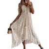 V-hals Lace Up Cover Up Voor Vrouw Wit Sexy Kant Losse Vakantie Strand Onderjurk 2023 Zomer Maxi Jurk