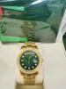 2024 Originalbox -Zertifikat 18K Gold Präsident männlicher Uhren Tag Datum Diamonds Green Dial Watch Männer Edelstahl Diamond Lünette Automatische Armbanduhr 2813