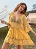 Summer Swimsuit Cover-Ups Dress Women Lace Sexy Seethrough Beachwear Female Beach Bikini Cover Ups Loose Ruffle Mini