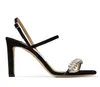 Ny sexig fyrkantig rusa Rhinestone öppen tå högklackade skor med mocka och designer Gladiator svarta kvinnors sandaler EU35-43 med låda