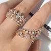 Alianças de casamento Uilz INS brilhante cor prata zircônia folha aberta para mulheres moda cristal asa dedo anel ajustável festa jóias