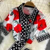 Tvådelt klänning Runway Fashion Flower Polka Dot Print Two Piece Set Women's Outfits Casual Short Shirt Lace-Up Tops +Long Kirt Suits Female 2023