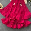 Casual Dresses Ruffles Maxi Dress Women Summer Solid V Neck Elegant Retro Long Sleeve Ladies Fashion 2023 Party A Line Dresses