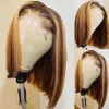 Syntetiska peruker Orange Ginger Straight Bob Wig 13x4 Transparent spetsens främre mänskliga hår S för kvinnor belyser 230227