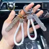 Anti-Lost Car KeyChain Phone Number Card Keyring Leather Bradied Rope Auto Vehicle Diamond Key Chain Holder Accessories Gift for Man