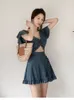 Swimsuit Female 2020 Korean Slimming Cover Belly Conservative Student Girl Sexy Backless Split Swim Dress Back V Shape