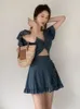 Swimsuit Female 2020 Korean Slimming Cover Belly Conservative Student Girl Sexy Backless Split Swim Dress Back V Shape