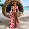 2022 Women Swimsuit Cover Up Sleeve Kaftan Beach Tunic Dress Robe De Plage Solid White Cotton Pareo High Collar