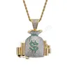 Hip Hop US Money Bag Stack Cash Coins Pendentif Colliers Or couleur Colliers Hommes Charme Bijoux