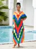 Pokrycie stroju kąpielowego do strojów kąpielowych Rainbow Kaftans dla kobiet 2023 Bohemian Maxi sukienki wakacyjne garnitury kąpielowe