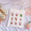 Shopping Bags 2023 Canvas Casual Jiugongge Bag Santas Print Cute Harajuku Ulzzang Cartoon Korean Women&#39;s Large Capacity