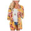 Kvinnor Floral Leopard Print Half Sleeve Shawl Chiffon Kimono Beach Cardigan Bikini Cover Up Wrap Beachwear Outdoor Anti-UV