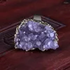 Bröllopsringar Rough Raw Surface Amythests Purple Stone Pärla Charm med ren guldfärg bas öppen justerbar fingerring manschett för kvinnor