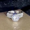 Trouwringen Vrouwelijke Witte Zirkoon Ronde Ring Set Zilver Kleur Luxe Stenen Bands Bruidssets Belofte Engagement Voor Vrouwen Geschenken