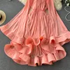 Casual Dresses Ruffles Maxi Dress Women Summer Solid V Neck Elegant Retro Long Sleeve Ladies Fashion 2023 Party A Line Dresses