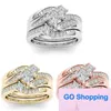 New 18K Gold Plated Artificial Diamond Ring European Micro Inlaid Zircon Three Ring Set Engagement Ring