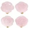 Jewelry Pouches Hand Carved Flower Crystal Stone Cabinet Knobs With Screws Natural Rose Quartz Dresser Drawer Handles Furniture Hardware