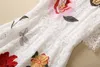 2023 Summer White Floral Lace Butterfly Brodery Dress Kort ärm Runda halspanelpanelen MIDI Casual Dresses S3L220621