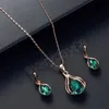 Elegant vatten droppe blå gröna strass smycken uppsättningar utsökta glänsande kristallbröllop örhängen halsband för kvinnor ny trend gåva