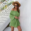 Solide Femmes Mini Robe D'été Boho Mode Sexy Lâche À Manches Courtes Chemises Tunique Top Pull Lâche Blouse Plage Blous