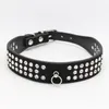 Personlig längd Suede Skin Juvelerade Rhinestones Pet Dog Collar Tre rader Sparkly Crystal Diamonds Studded Puppy Dog Collar DH0865