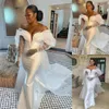 Robe de mariée sirène en satin simple avec manches longues amovibles Couture Plus Size Beads Robe de soirée de mariée Celebrity Gowns213t