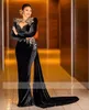 Luxury 2024 Black Velvet African Mermaid Evening Dresses With Beaded Crystal Two Pieces O Neck Plus Size Prom Gowns For Nigeria Vestidos De Gala