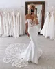 Robes de mariée sirène élégantes hors épaule dentelle robe de mariée de luxe balayage train bouton dos robes de mariée de mariage