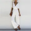 2022 Nieuwe Zomer Vrouwen V-hals Losse Playsuit Jumpsuit Dames Korte Mouw Losse Wijde Pijpen Lange Outfit Strand Cover