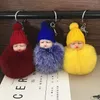 Plush Dolls 10Pcs Sleeping Baby Doll Keychain Pompom Rabbit Fur Ball Key Chain Car Keyring Women Key Holder Bag Pendant Charm Accessories 230621