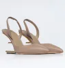 Marques de luxe d'été premières sandales chaussures femmes Mules Nude cuir de veau noir Slingbacks talons en forme de F robe de mariage couleur or