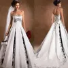 Vintage noir et blanc gothique robes de mariée sans bretelles rétro perlé broderie à lacets Corset Robe de mariée Robe de mariee270s