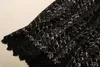 2023 Schwarz einfarbig getäfeltes Spitzenkleid mit Schleife, kurzärmelig, U-Ausschnitt, langes Maxi-Freizeitkleid S3L220621