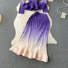 Платье с двумя кусочками сексуальные кусочки наборы шикарные рюшиные вершины с градиентом высокой талию юбки на пляжной каникулах 2023