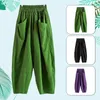Summer cienki bawełniany lniane spodnie haremowe kobiety elastyczne talia swobodny hipis luźne spodnie w lupg-krążkowym kieszonkowym spodnie nogawkowe
